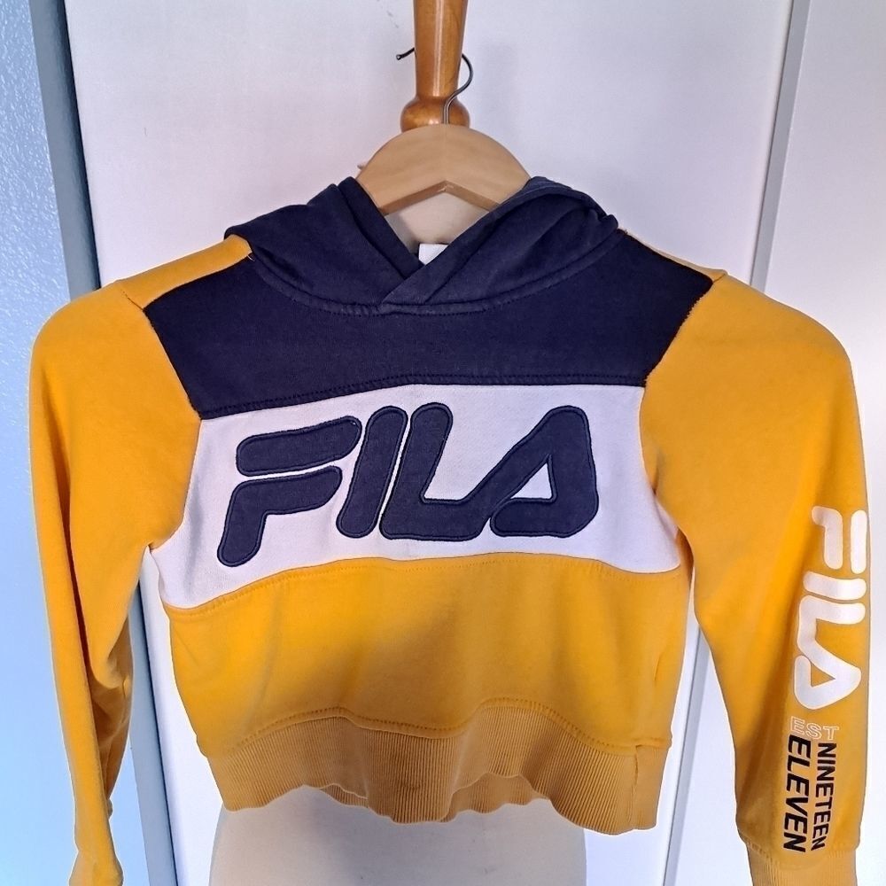 FILA Cropped Hoodie Sweatshirt Blue Gold (Small) 7-8 (Girls)